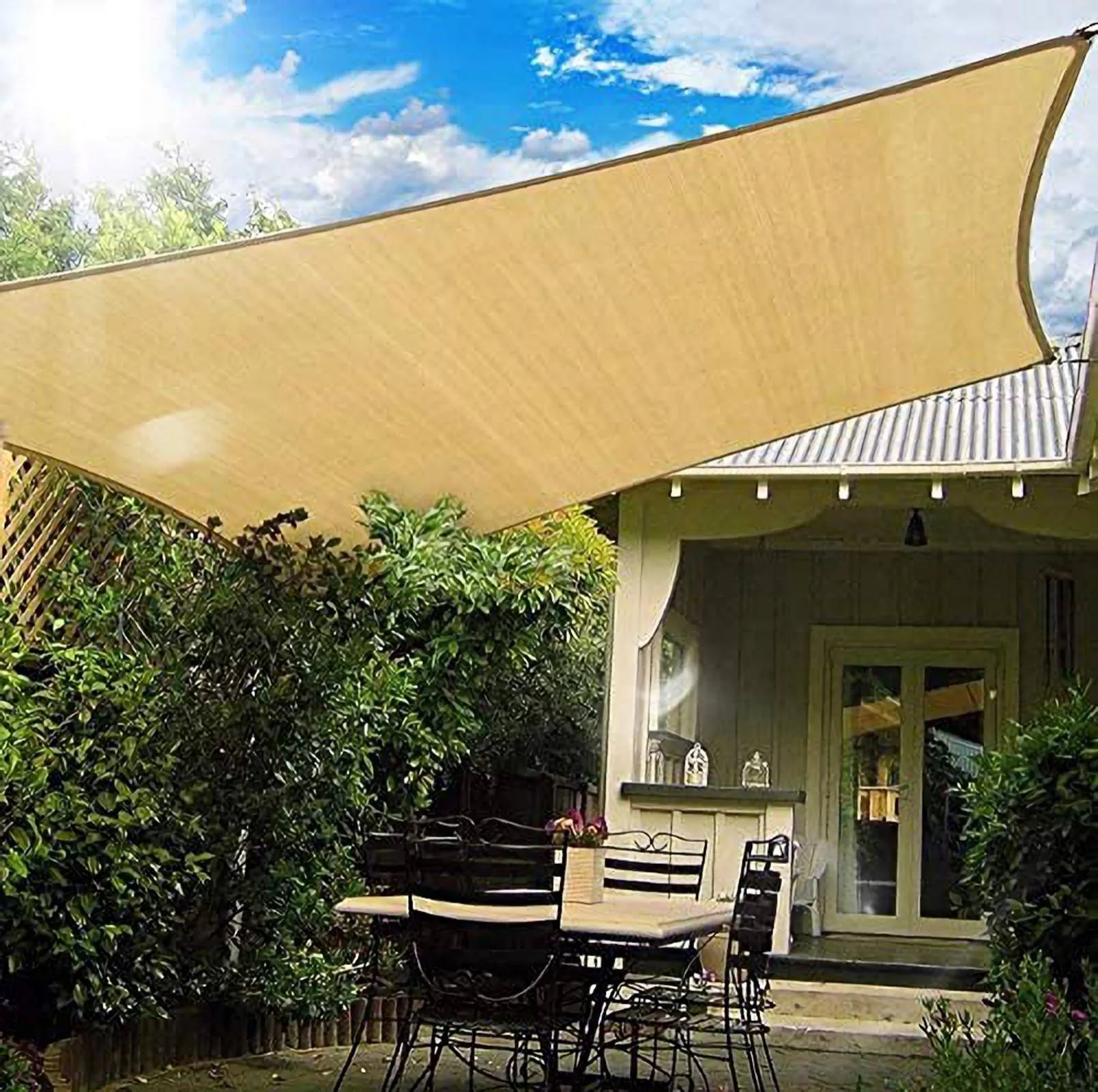 16'x'16' Rectangle Patio Sun Shade Sail（Sand Color）
