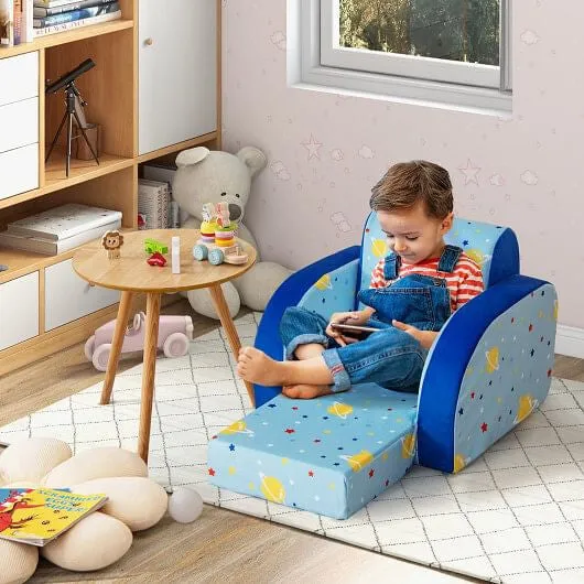 3 in 1 Convertible Flip Open Kids Sofa for Nap Play Sleep - Color: Blue