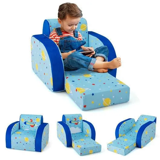3 in 1 Convertible Flip Open Kids Sofa for Nap Play Sleep - Color: Blue