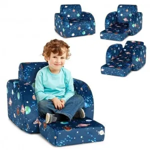3-in-1 Convertible Kid Sofa Bed Flip-Out Chair Lounger for Toddler-Blue - Color: