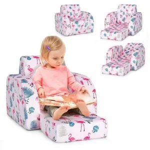 3-in-1 Convertible Kid Sofa Bed Flip-Out Chair Lounger for Toddler-Pink - Color: