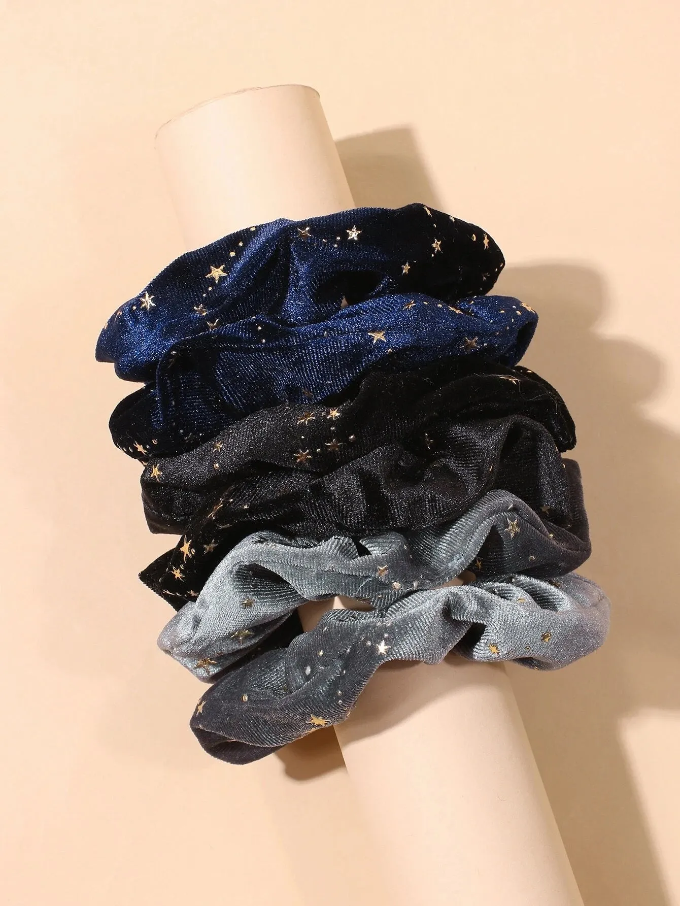 3pcs/set Star Pattern Velvet Fabric Hair Scrunchies With Gold Foil, Suitable For Daily Use