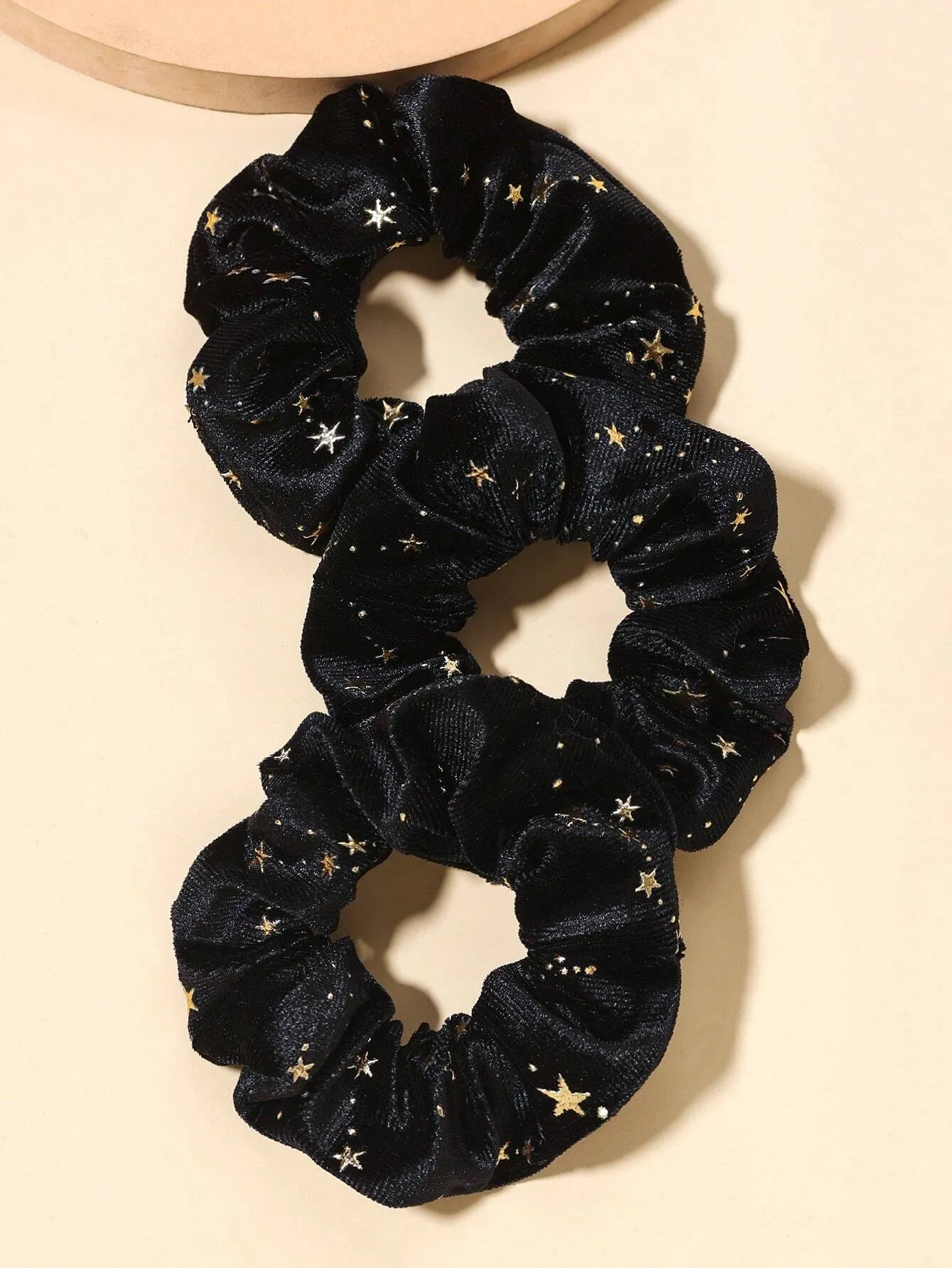 3pcs/set Star Pattern Velvet Fabric Hair Scrunchies With Gold Foil, Suitable For Daily Use