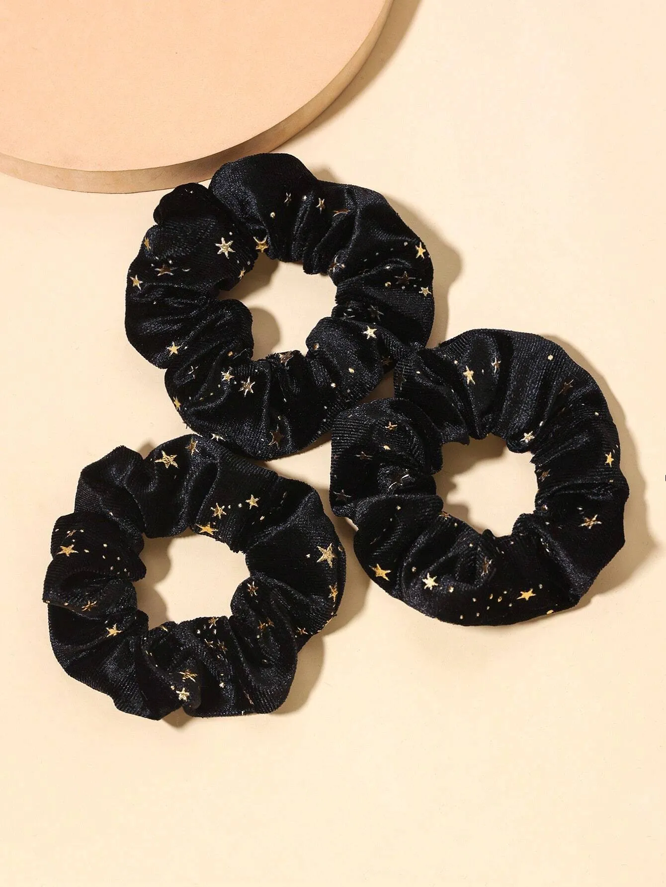 3pcs/set Star Pattern Velvet Fabric Hair Scrunchies With Gold Foil, Suitable For Daily Use