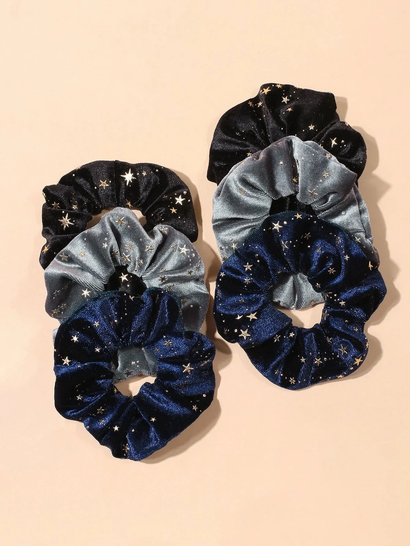 3pcs/set Star Pattern Velvet Fabric Hair Scrunchies With Gold Foil, Suitable For Daily Use