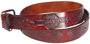American Biker Embossed Brown Leather Belt