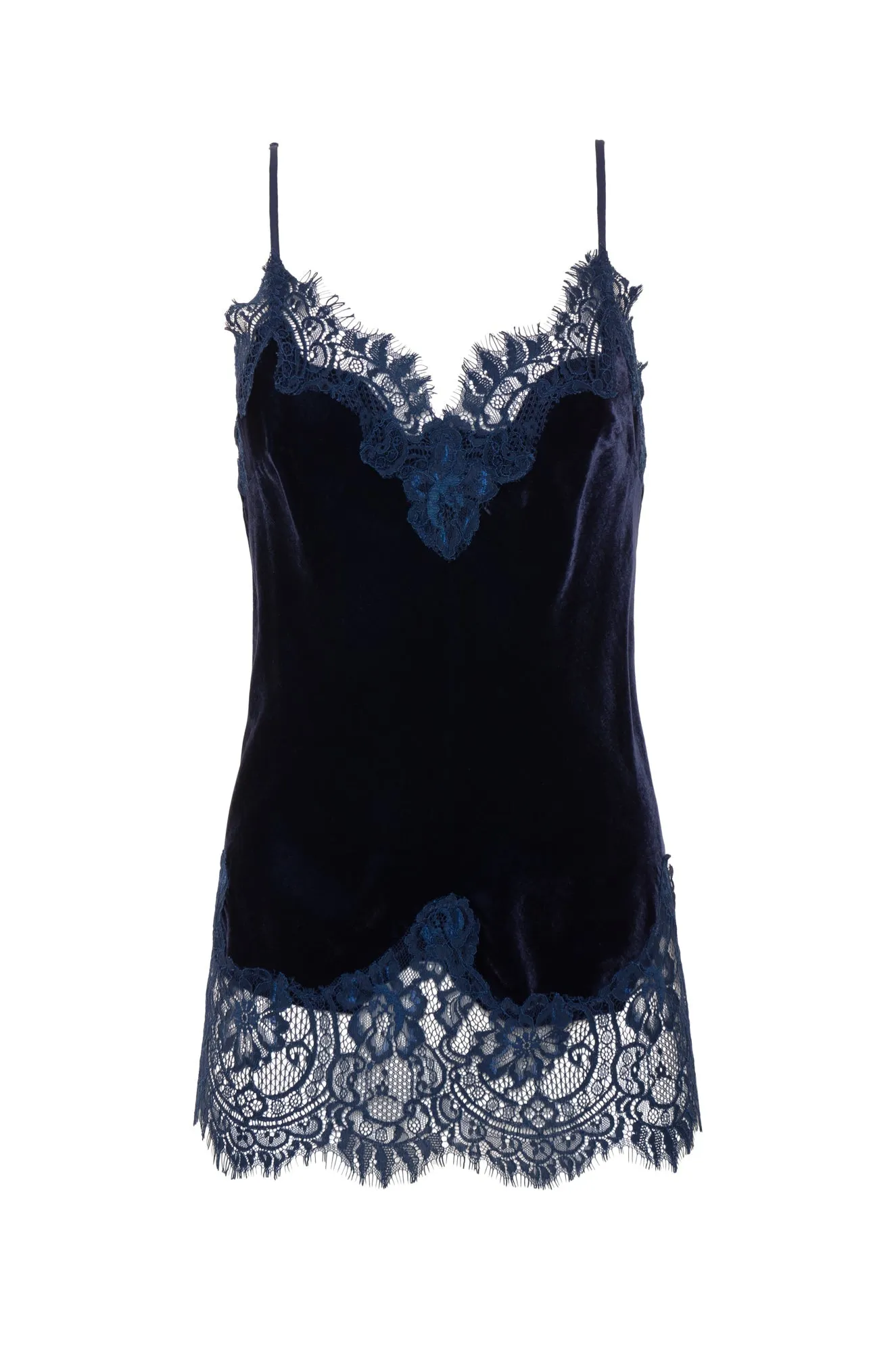 Anastasia Lace Trim Velvet Cami Navy