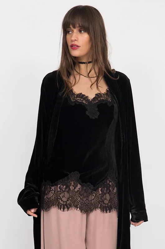 Anastasia Lace Trim Velvet Cami Navy