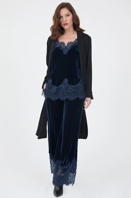 Anastasia Lace Trim Velvet Cami Navy