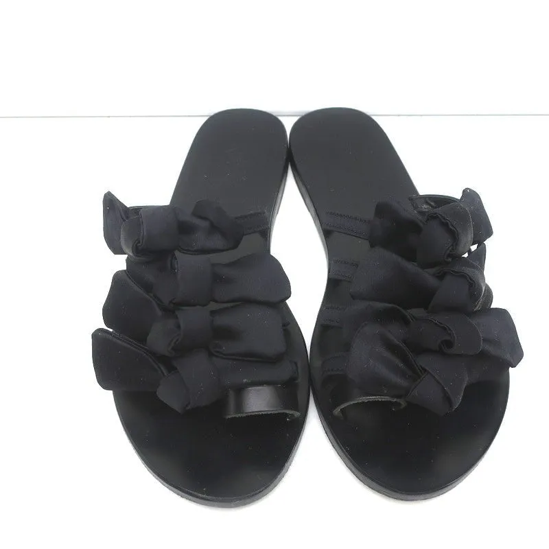 Ancient Greek Sandals Hara Bow Slide Sandals Black Satin Size 38