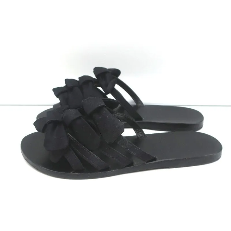 Ancient Greek Sandals Hara Bow Slide Sandals Black Satin Size 38