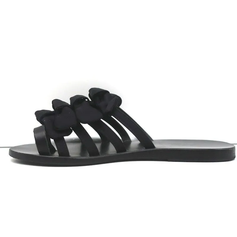 Ancient Greek Sandals Hara Bow Slide Sandals Black Satin Size 38