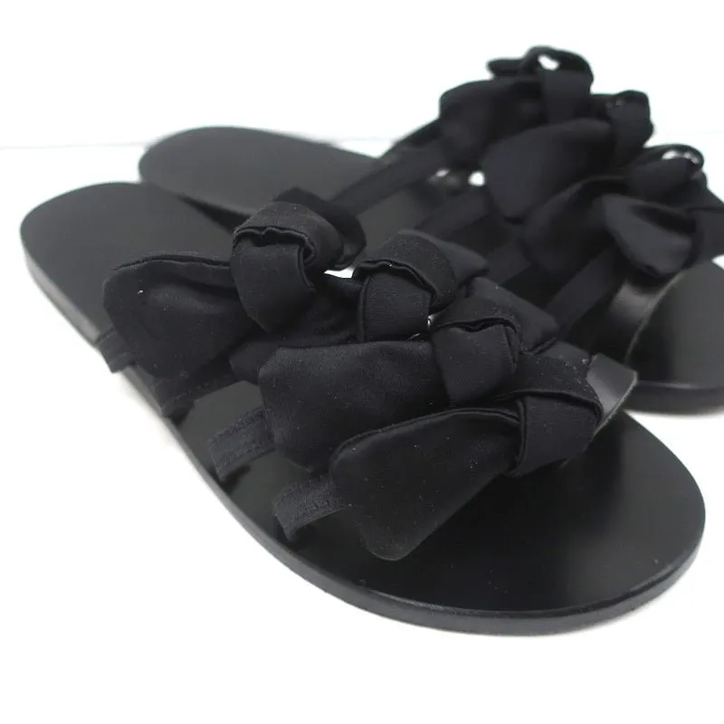 Ancient Greek Sandals Hara Bow Slide Sandals Black Satin Size 38