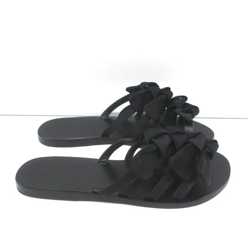 Ancient Greek Sandals Hara Bow Slide Sandals Black Satin Size 38