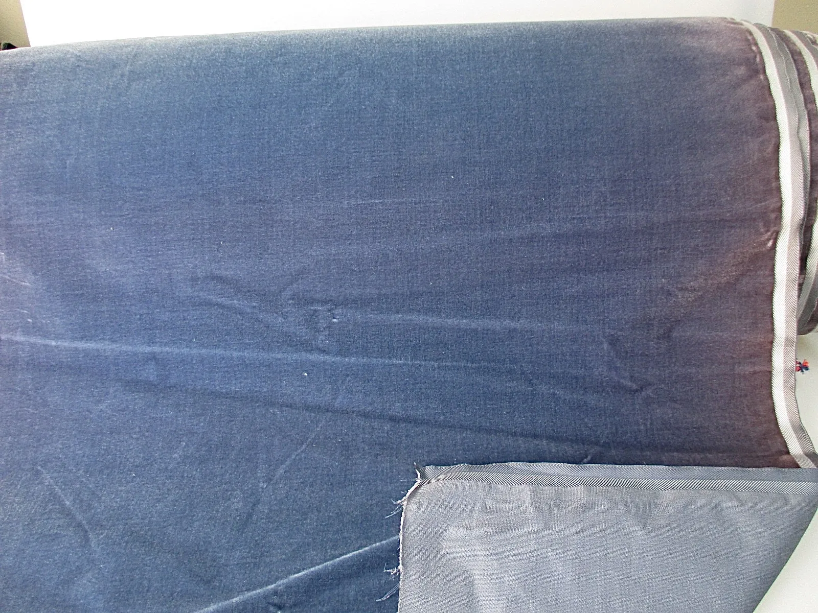 Antique velvet fabric France Victorian cotton silk Dusk Blue