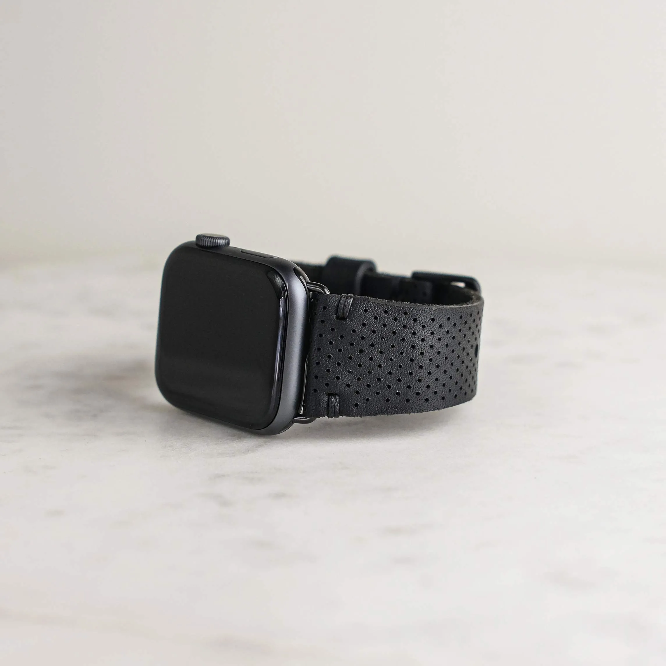 Apple Leather Watch Band | Black | Perforated Design