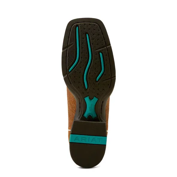 Ariat Ladies Round Up Wide Square Toe Embossed Chestnut Flamingos