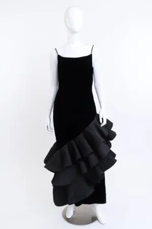 Asymmetric Ruffle Velvet Dress
