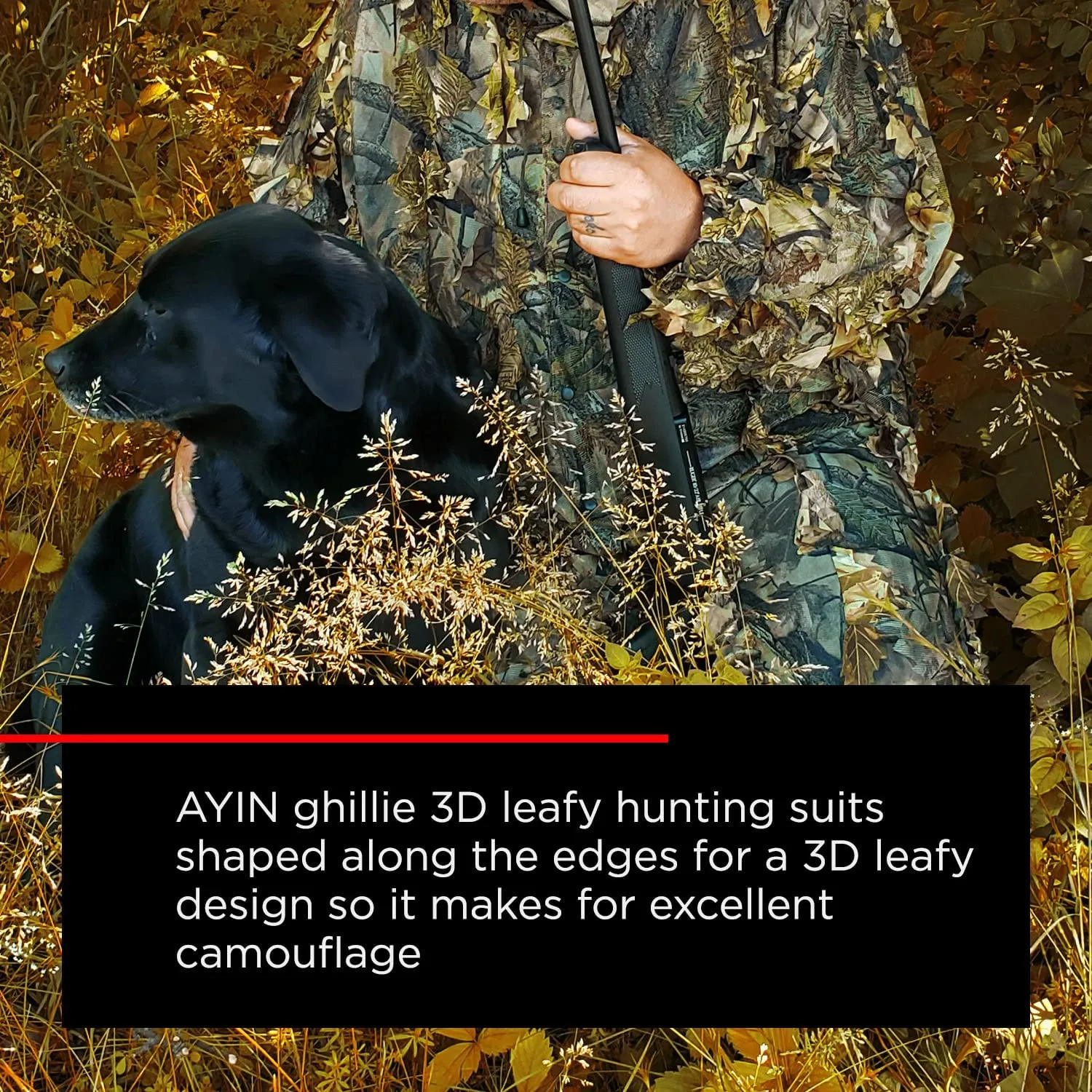 AYIN Ghillie Suit for Men, Hunting Suits for Men, 3D Leaf Bush Ghillie Suit Camo for Turkey Hunting, Woodland Gilly Suits, Hooded Gillies for Men or Youth Camo Hunting Suits (Autumn Brown)
