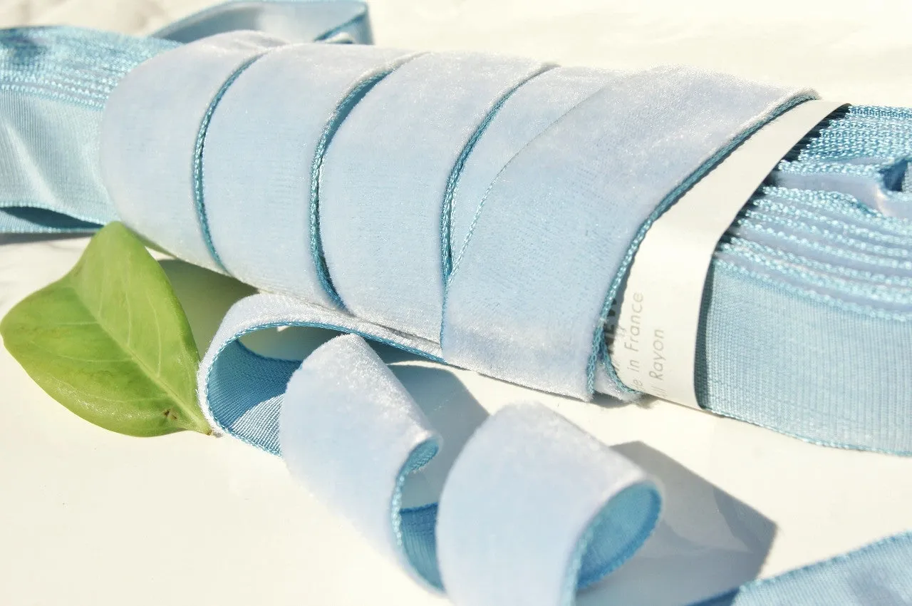 Baby Blue Velvet Ribbon Vintage from France 24mm