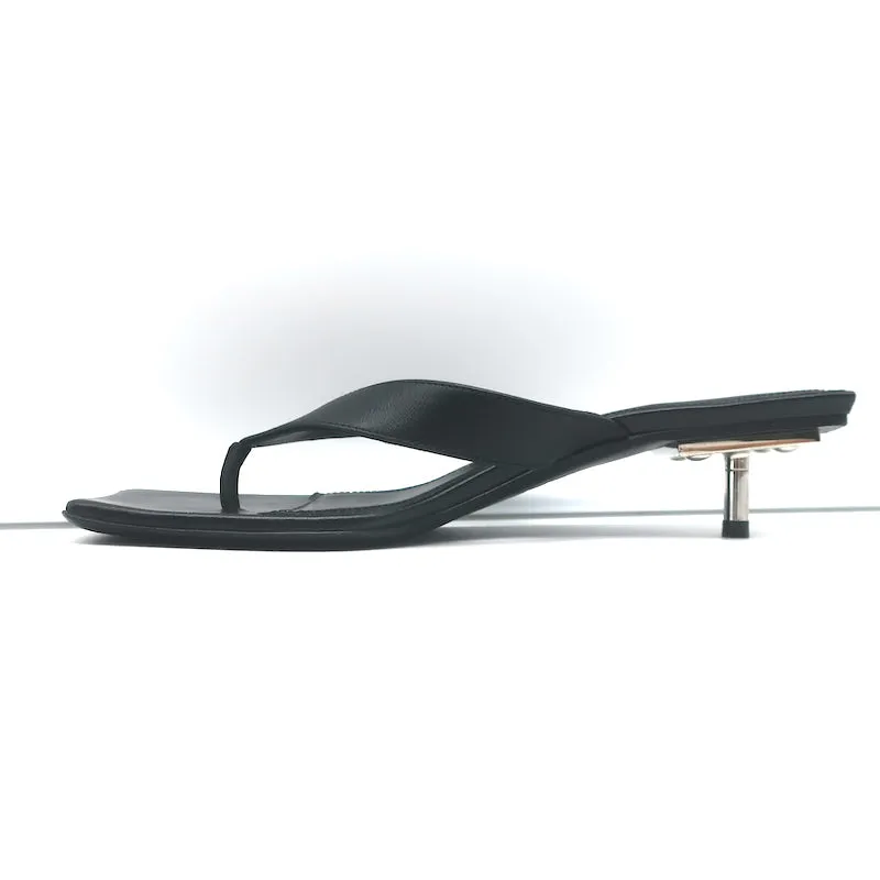 Balenciaga Metal 40 Thong Sandals Black Leather Size 36.5 Flip Flop Heels
