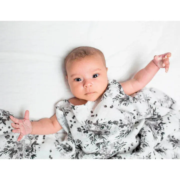 Bamboo Muslin Swaddle - Black Floral