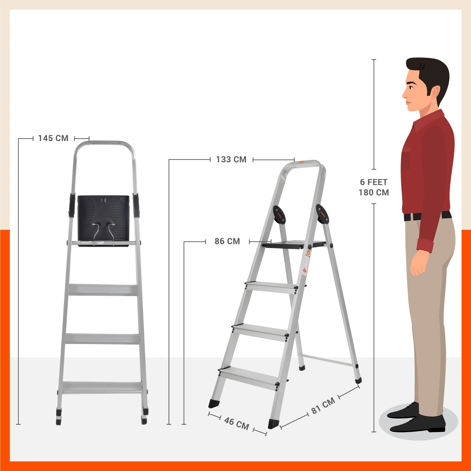 Bathla Advance Carbon - 4 Step Foldable Aluminium Ladder For Home (Black)