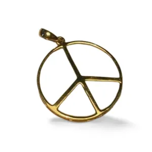 Beautiful Modern 14K Yellow Gold White Agate Peace Sign Pendant Slide