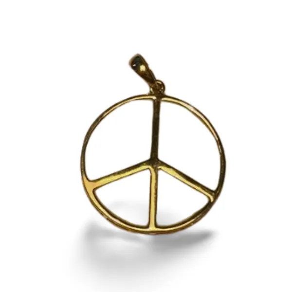 Beautiful Modern 14K Yellow Gold White Agate Peace Sign Pendant Slide