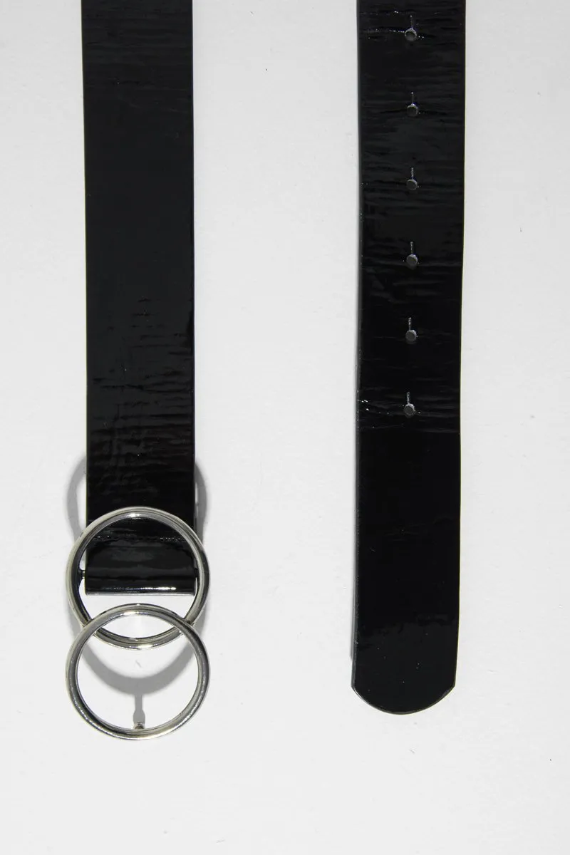 Black Basic Patent Double Circle Buckle Belt - Tansy