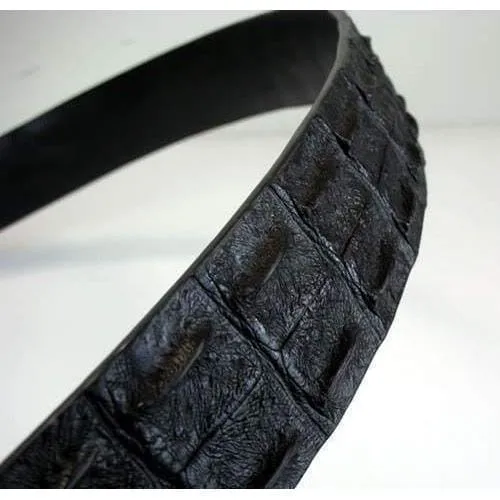 Black Genuine Crocodile Backbone Leather Men's Belts