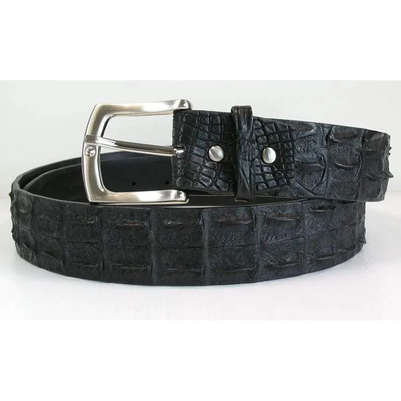Black Genuine Crocodile Backbone Leather Men's Belts