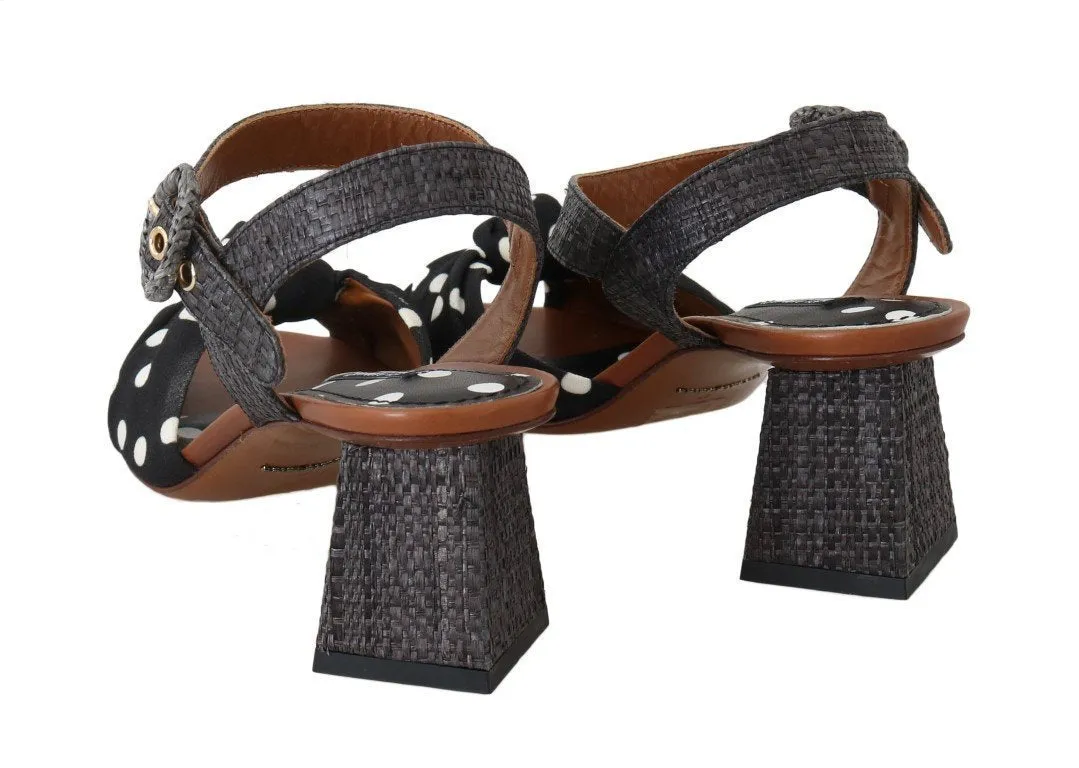 Black Straw Ankle Strap Sandals
