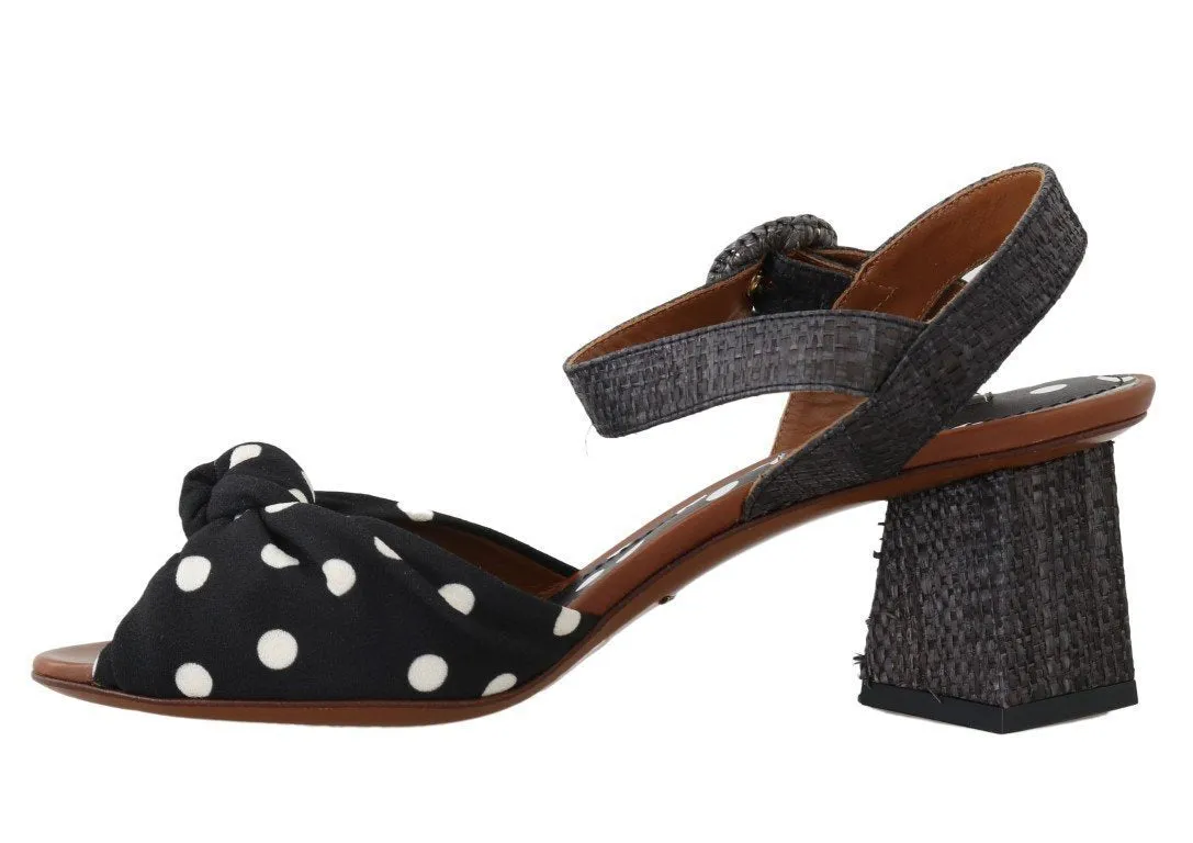 Black Straw Ankle Strap Sandals