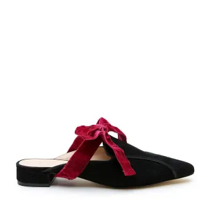 Black Suede Pointed Loafer   Red Velvet Marie Strap