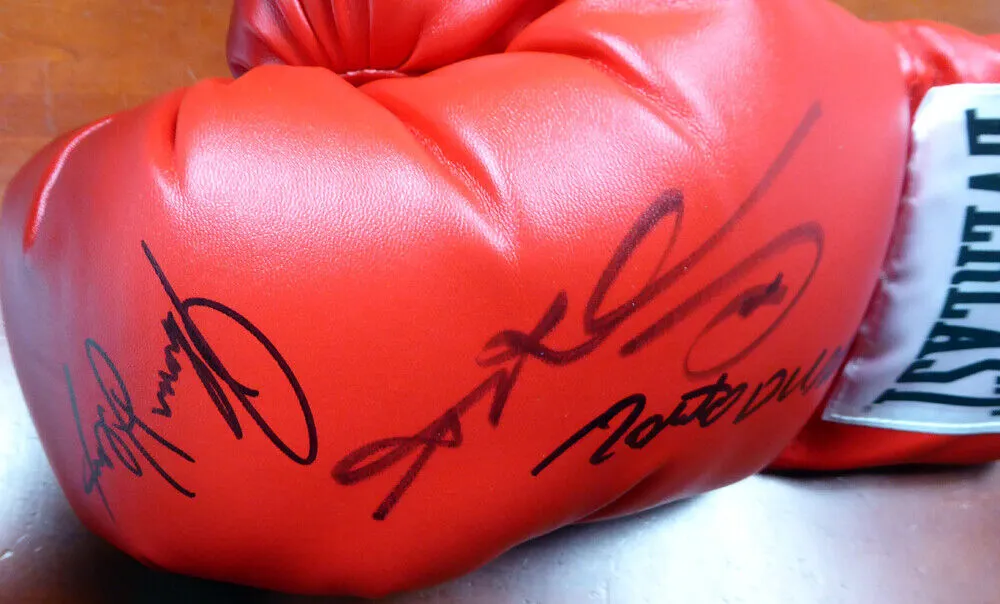 BOXING GREATS AUTOGRAPHED GLOVE 3 SIGS LEONARD, HEARNS & DURAN LH PSA/DNA 113695
