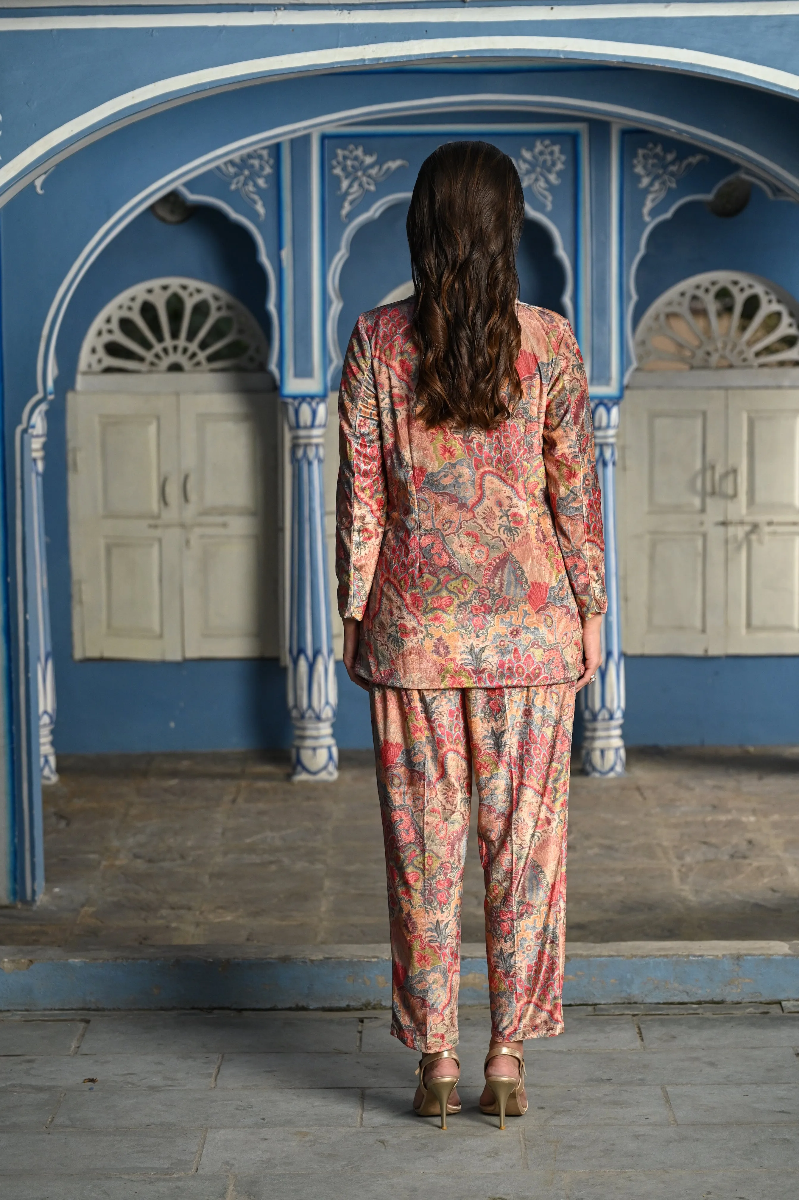 Brown Blossom Velvet Co-ord Set
