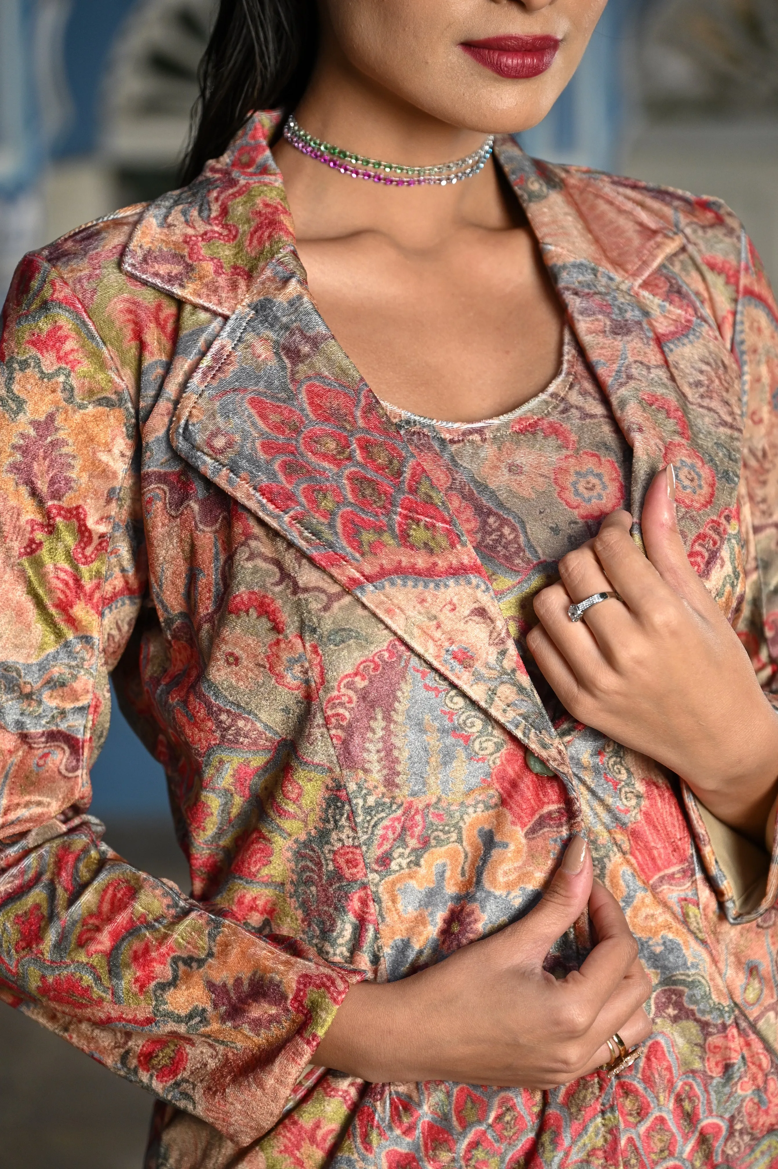 Brown Blossom Velvet Co-ord Set