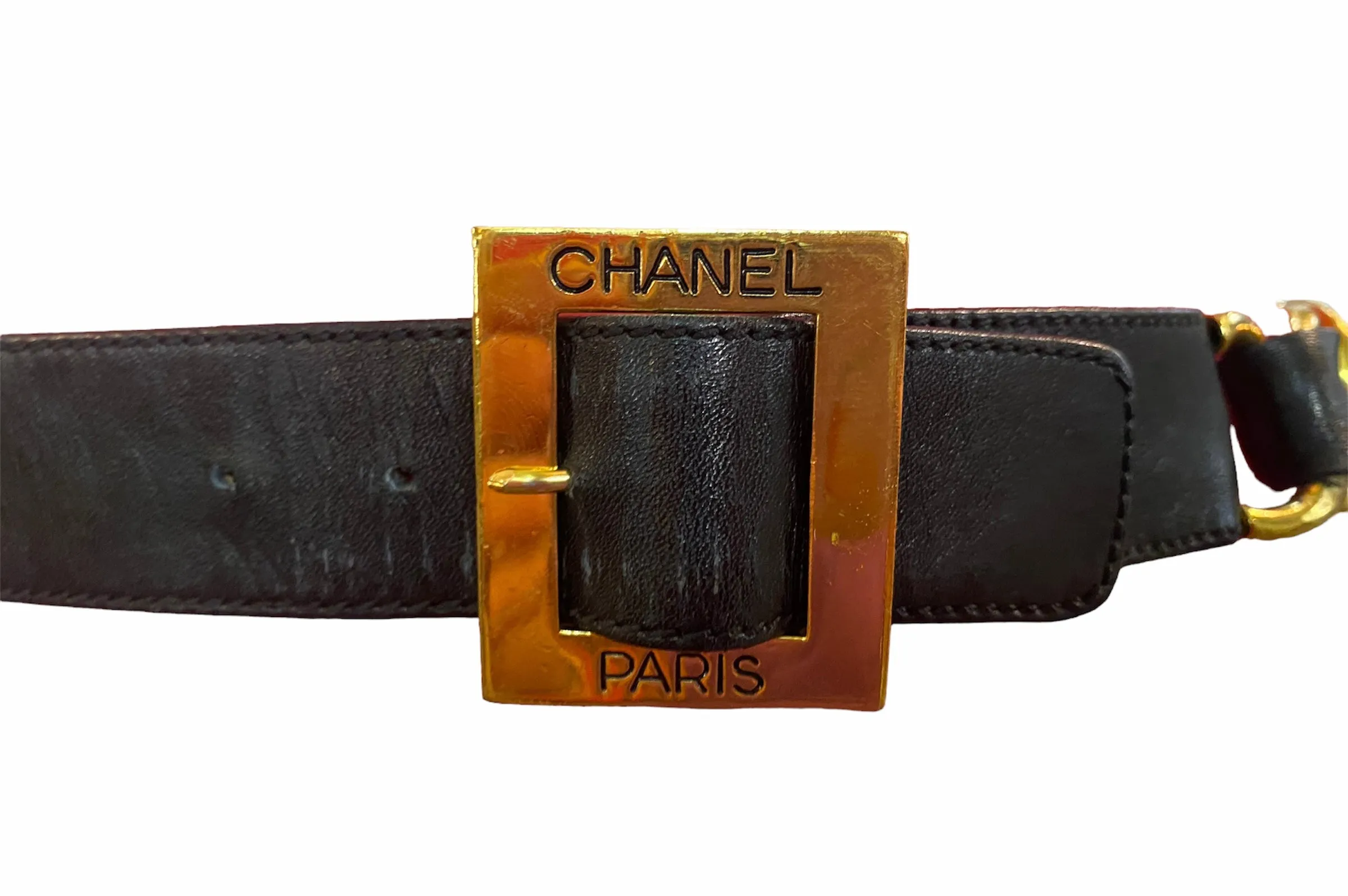 Chanel 90s Leather and Gold Tone Chain Belt