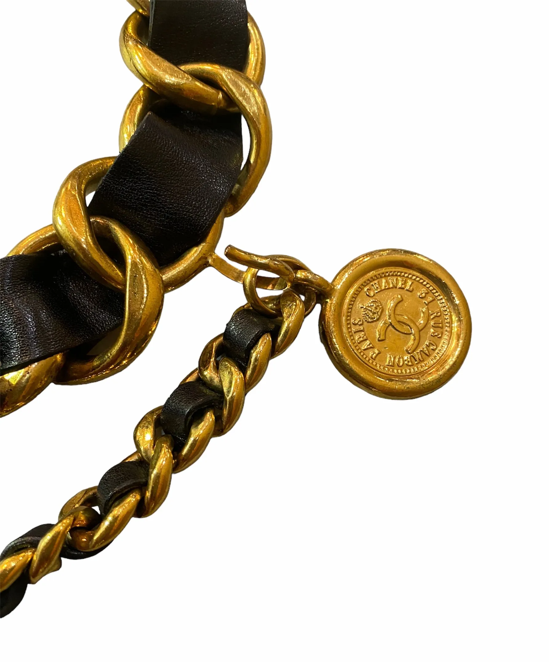 Chanel 90s Leather and Gold Tone Chain Belt