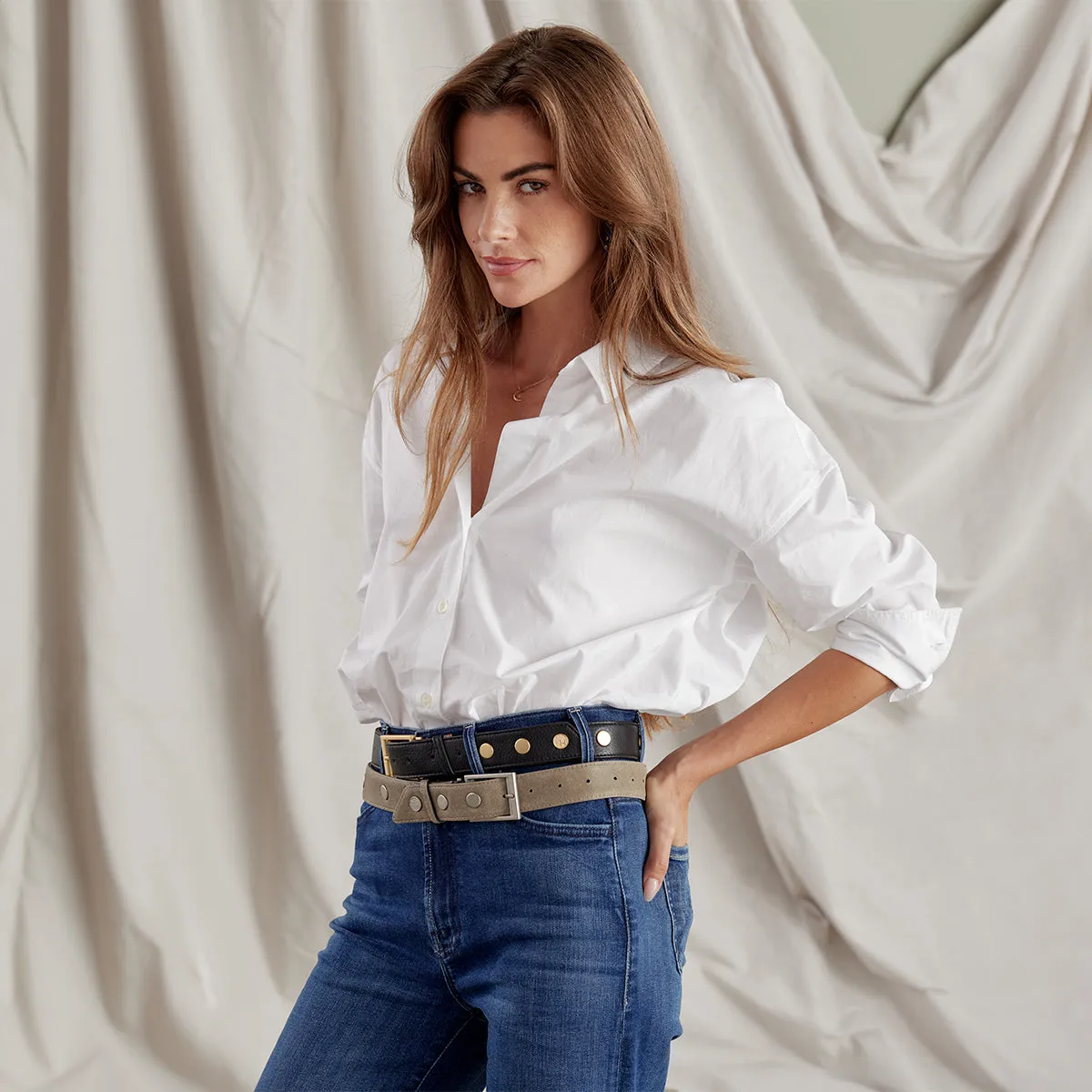 Charlie Reversible Riveted Belt | Black/Pew/Brushed Silver | Sml