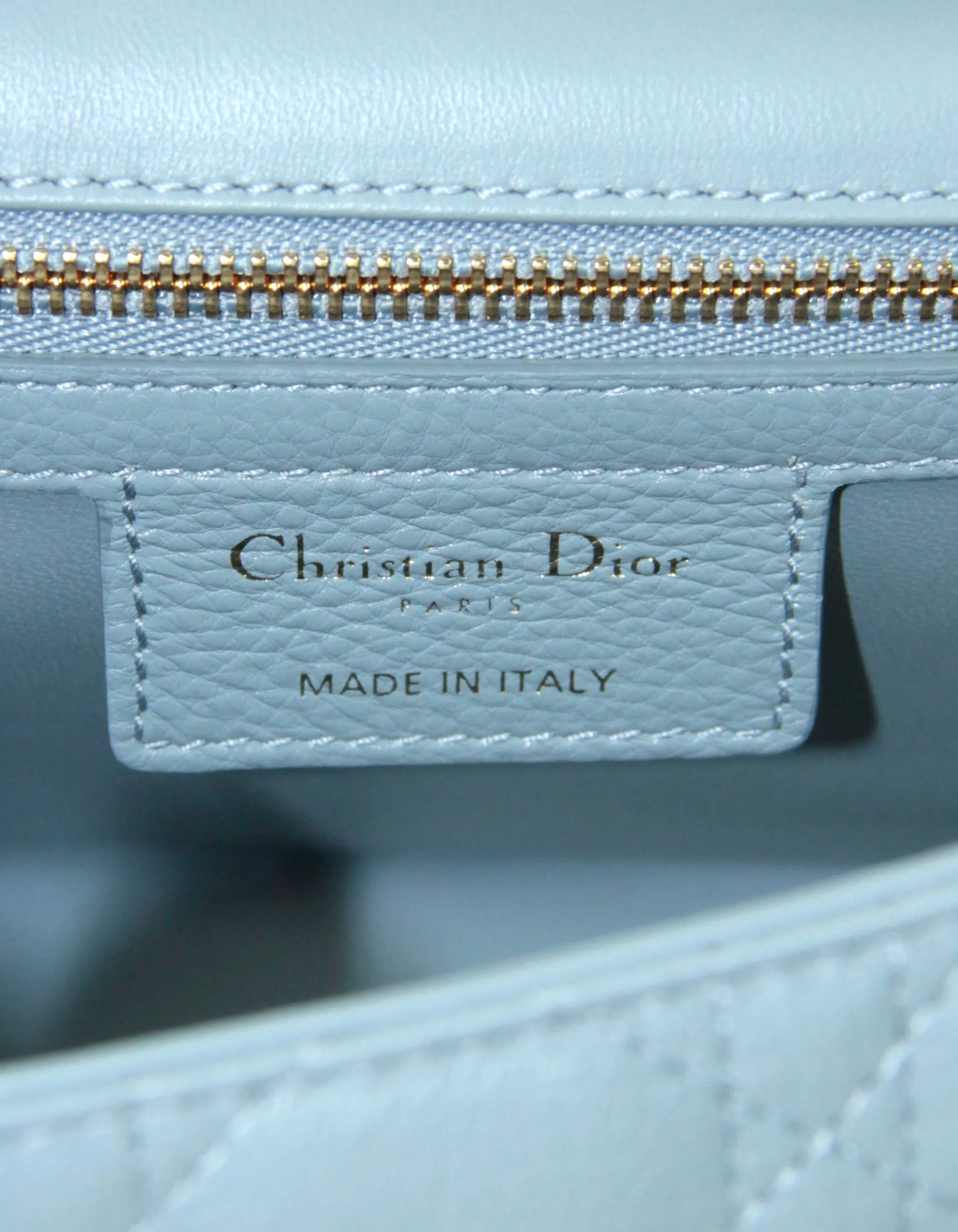 Christian Dior Blue Calfskin Leather Cannage Medium Caro Bag