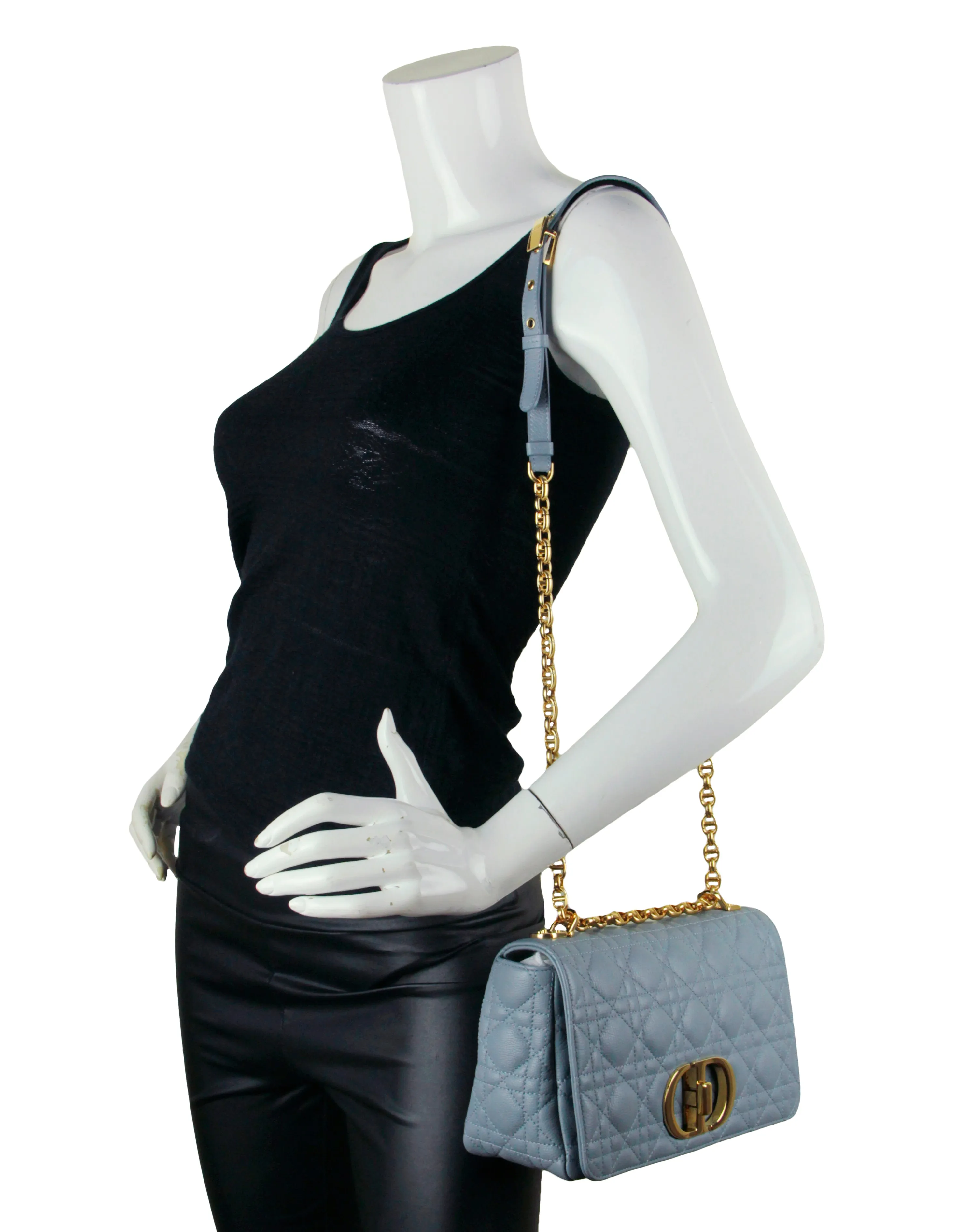 Christian Dior Blue Calfskin Leather Cannage Medium Caro Bag