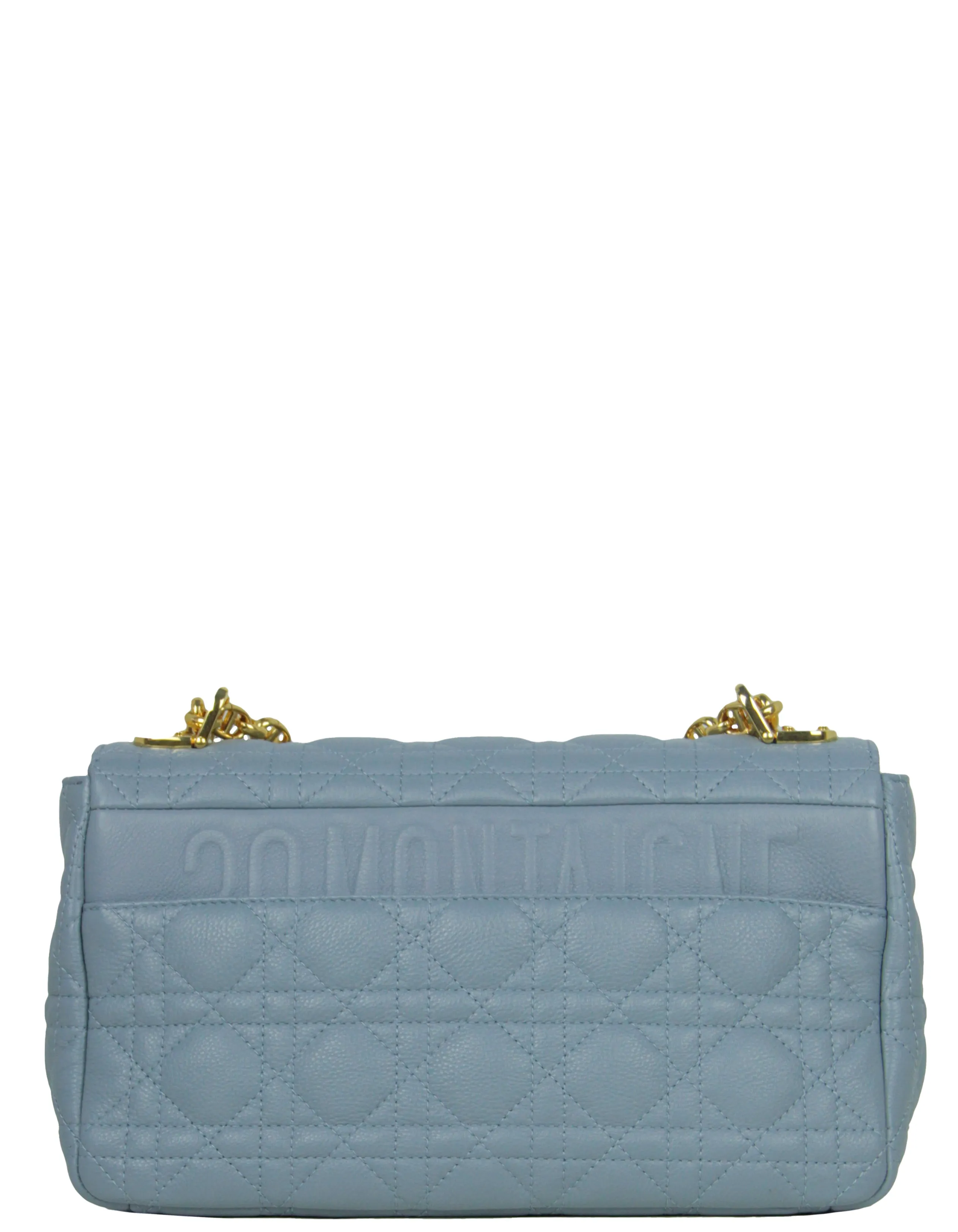 Christian Dior Blue Calfskin Leather Cannage Medium Caro Bag
