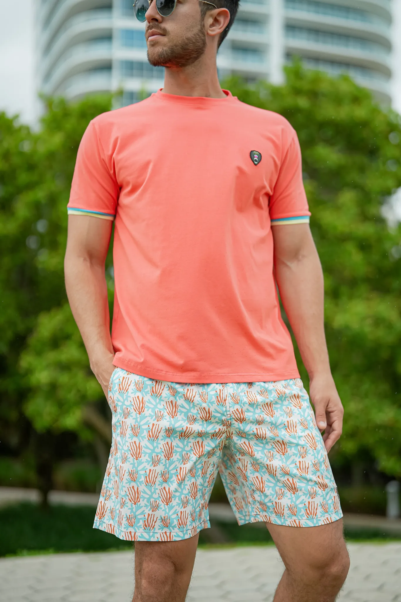 CORAL CUFF MINT/YELLOWRIBBED CREW NECK