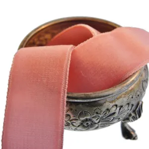 Coral Pink Velvet Ribbon Vintage from France 24mm