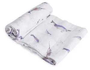 Cotton Muslin Swaddle Single - Narwhal