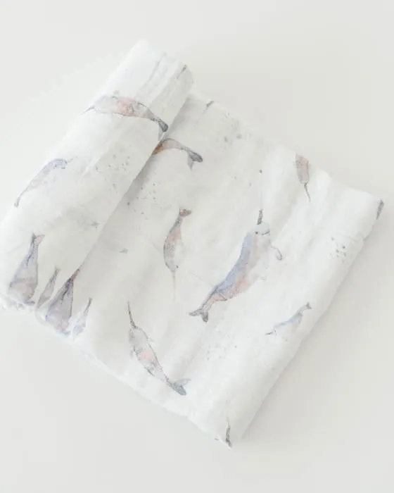 Cotton Muslin Swaddle Single - Narwhal