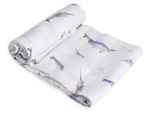 Cotton Muslin Swaddle Single - Narwhal