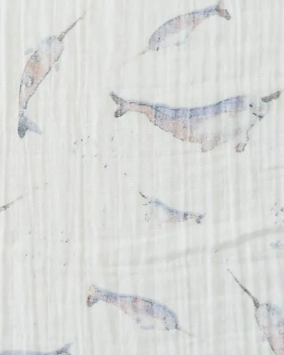 Cotton Muslin Swaddle Single - Narwhal